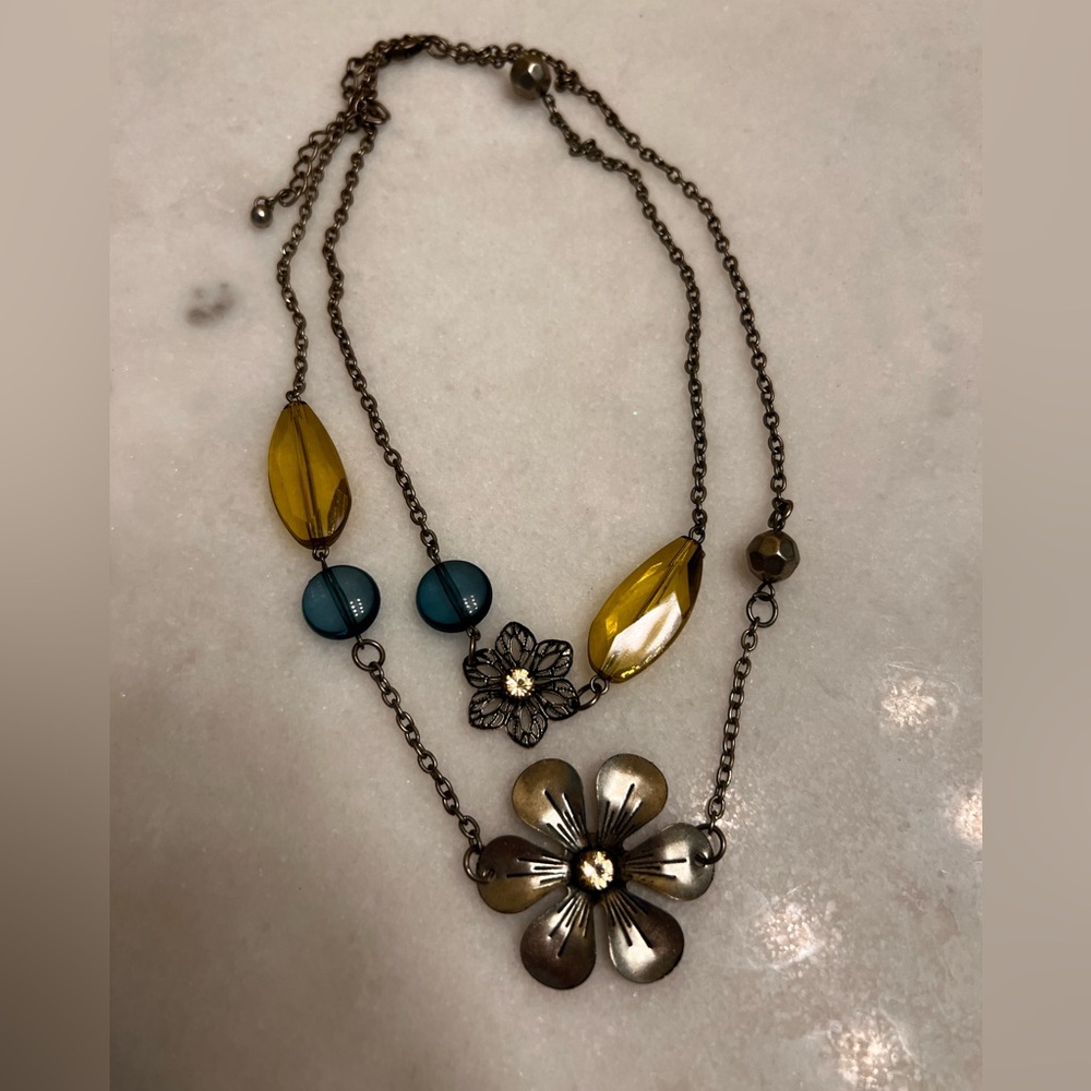 Green and Blue Floral Double Stranded Necklace